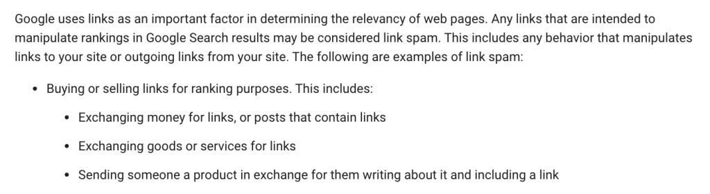 Google's guidelines on buying backlinks